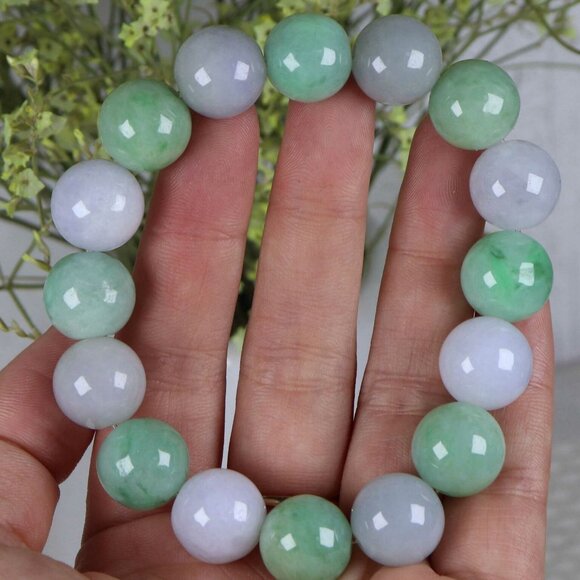 Certified Green/Lavend 100% Natural A Jade jadeite Φ13.5 mm Bead Bracelet Bangle - Picture 2 of 9